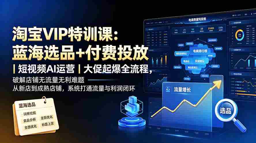（19399期）淘宝VIP特训课：蓝海选品+付费投放｜短视频AI运营｜大促起爆全流程，破解店铺无流量无利润难题-一起发
