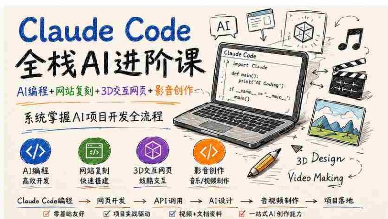 (19735期)Claude Code全栈AI进阶课;AI编程+网站复刻+3D交互网页+影音创作,系统掌握AI项目开发全流程-一起发