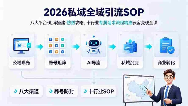 (19248期) 2026私域全域引流SOP|八大平台·矩阵搭建·防封攻略,十行业专属话术流程精准获客变现全课-一起发