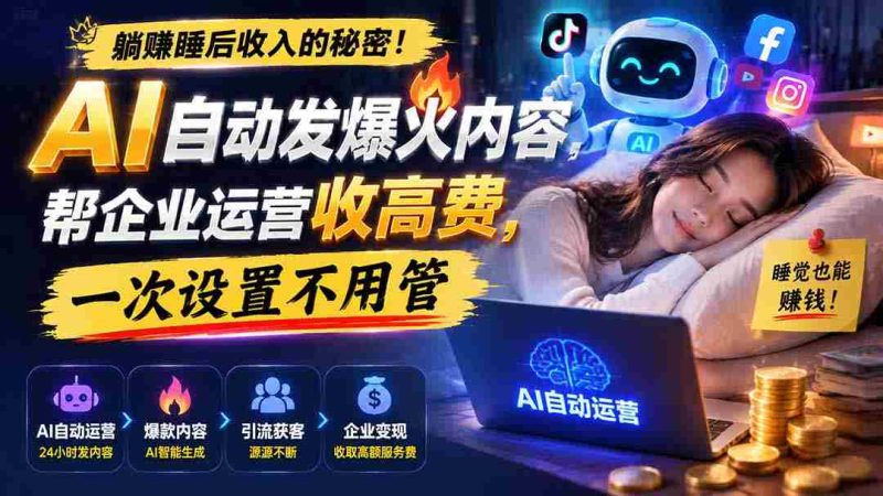 (19826期)躺赚睡后收入的秘密!AI 自动发爆火内容,帮企业运营收高费,一次设置不用管【原创双语字幕】-一起发