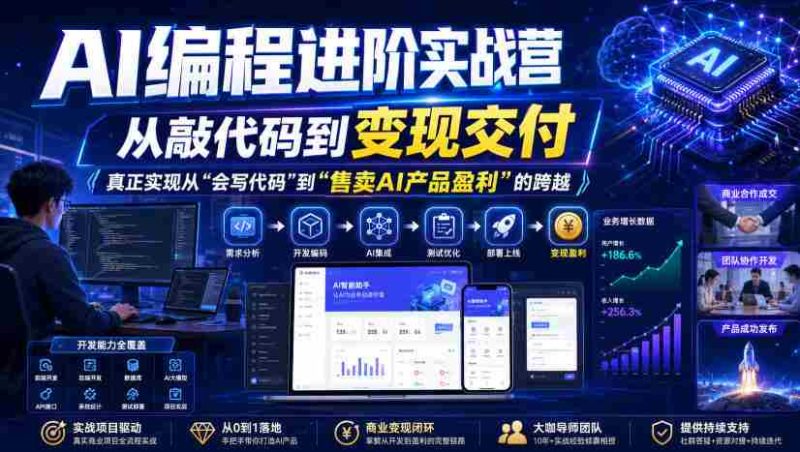 AI编程进阶实战营，从敲代码到变现交付，，真正实现从“会写代码”到“售卖AI产品盈利”的跨越-一起发