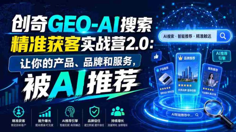 创奇GEO-AI搜索精准获客实战营2.0:让你的产品、品牌和服务,被AI推荐-一起发