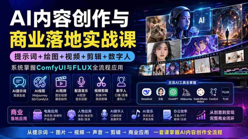 (19913期)AI内容创作与商业落地实战课:提示词+绘图+视频+剪辑+数字人,系统掌握ComfyUI与FLUX全流程应用-一起发