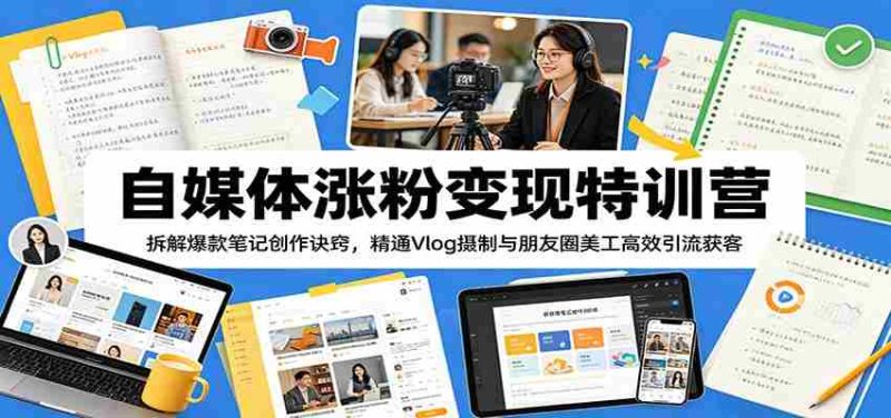 自媒体涨粉变现特训营:拆解爆款笔记创作诀窍,精通Vlog摄制与朋友圈美工高效引流获客-一起发