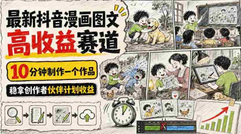 最新抖音漫画图文高收益赛道，10分钟制作一个作品，稳拿创作者伙伴计划收益-一起发
