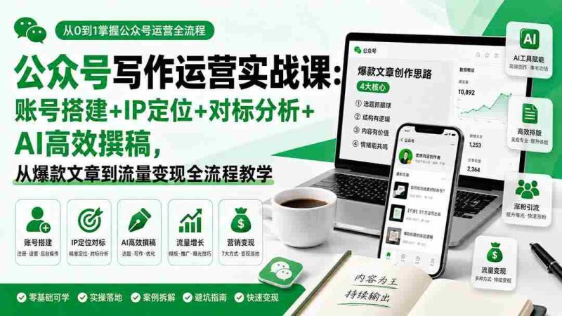 (19914期)公众号写作运营实战课:账号搭建+IP定位+对标分析+AI高效撰稿,从爆款文章到流量变现全流程教学-一起发
