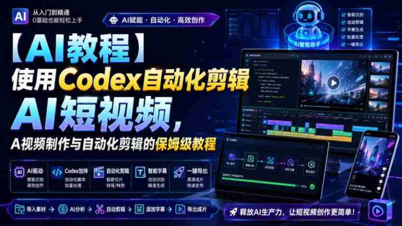 【AI教程】使用Codex自动化剪辑AI短视频，AI视频制作与自动化剪辑的保姆级教程-一起发