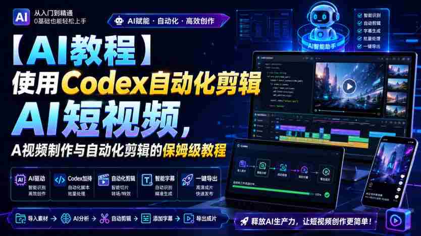 【AI教程】使用Codex自动化剪辑AI短视频，AI视频制作与自动化剪辑的保姆级教程-一起发