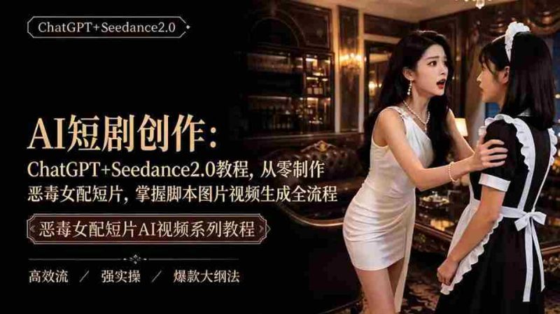 AI短剧从零创作实战课|ChatGPT脚本撰写+Seedance2.0视频生成,恶毒女配短剧全流程教程-一起发