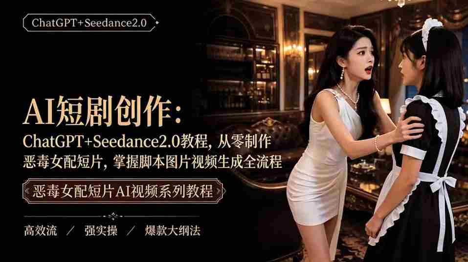 AI短剧从零创作实战课|ChatGPT脚本撰写+Seedance2.0视频生成,恶毒女配短剧全流程教程