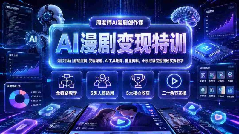 (19633期)AI漫剧变现特训★爆款拆解|底层逻辑,变现渠道,AI工具矩阵,批量剪辑,小说改编完整漫剧实操教学-一起发