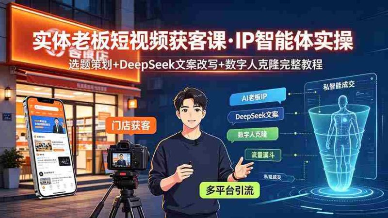 (19260期)实体老板短视频获客课·IP智能体实操|选题策划+DeepSeek文案改写+数字人克隆完整教程-一起发