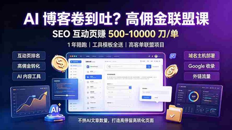 (19390期)AI 博客卷到吐?高佣金联盟课:SEO 互动页赚 500-10000 刀 单,1 年陪跑 + 工具模板全送-一起发