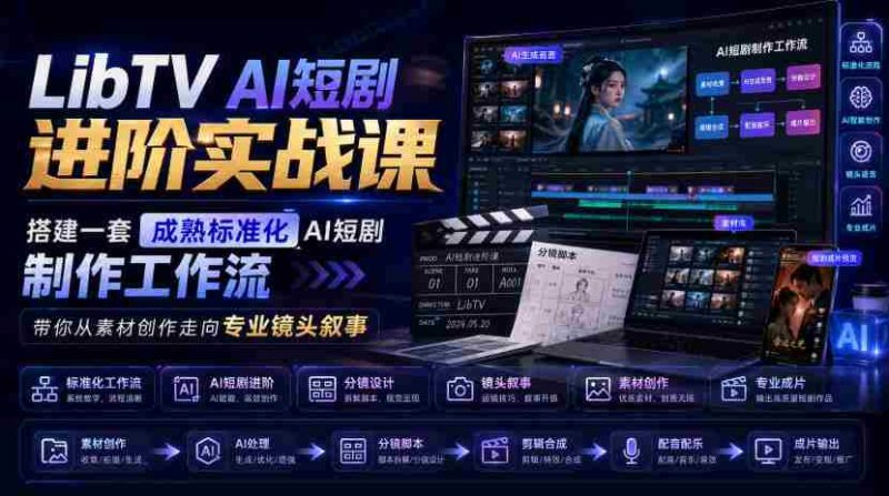 LibTV AI短剧进阶实战课,搭建一套成熟标准化AI短剧制作工作流,带你从素材创作走向专业镜头叙事-一起发