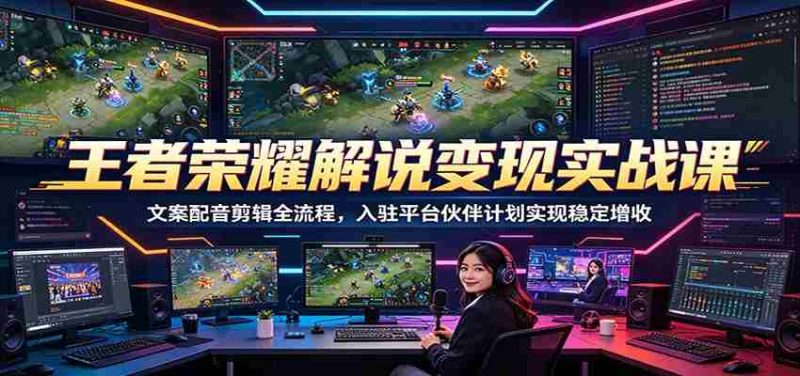 王者荣耀解说变现实战课:文案配音剪辑全流程,入驻平台伙伴计划实现稳定增收-一起发
