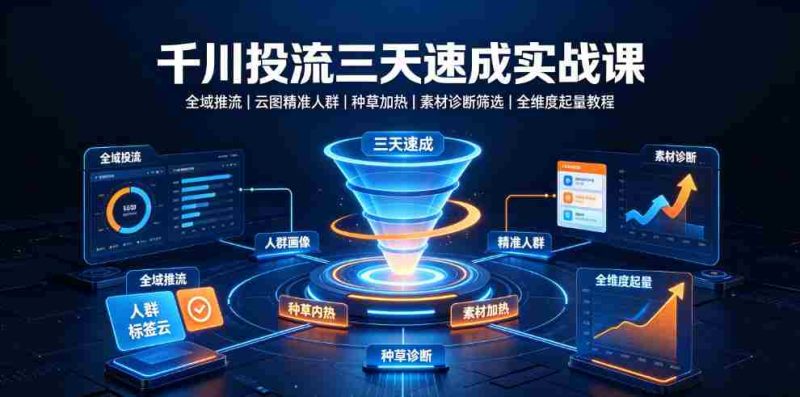 千川投流三天速成实战课|全域推流、云图精准人群、种草加热、素材诊断筛选全维度起量教程-一起发