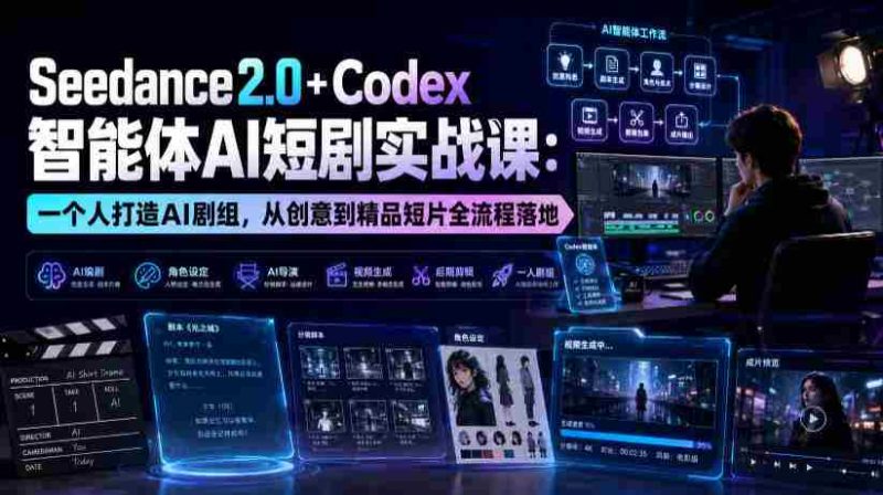 Seedance2.0+Codex智能体AI短剧实战课:一个人打造AI剧组,从创意到精品短片全流程-一起发