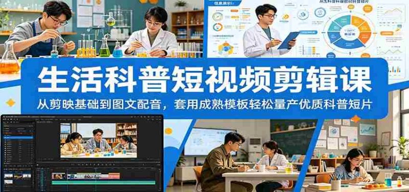 生活科普短视频剪辑课:从剪映基础到图文配音,套用成熟模板轻松量产优质科普短片-一起发