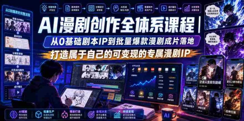 AI漫剧创作全体系课程|从0基础剧本IP到批量爆款漫剧成片落地,打造属于自己的可变现的专属漫剧IP-一起发