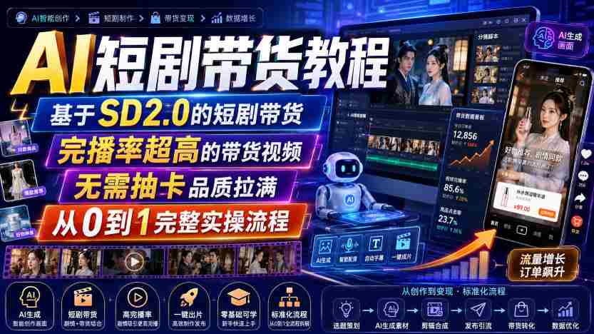 AI短剧带货教程，基于SD2.0的短剧带货，完播率超高的带货视频，无需抽卡品质拉满，从0到1完整实操流程-一起发