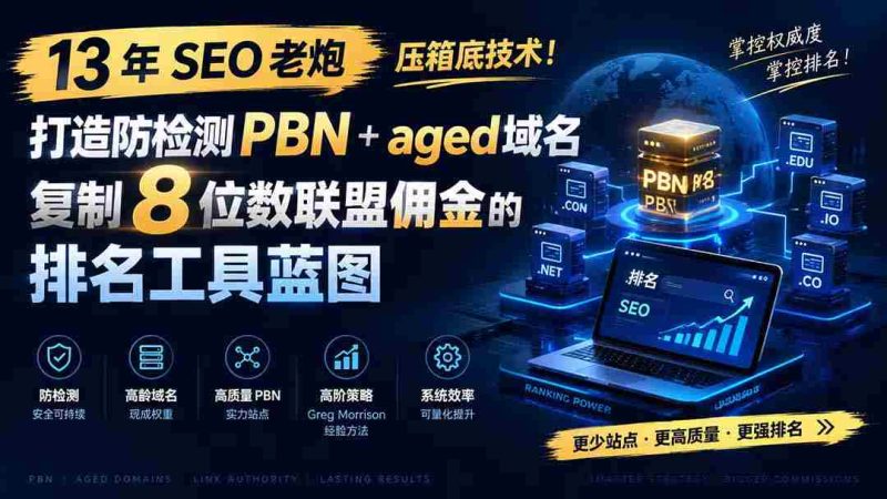 （19824期）13 年 SEO 老炮压箱底技术！打造防检测 PBN+aged 域名，复制 8 位数联盟佣金的排名工具蓝图【原创双语字幕】-一起发