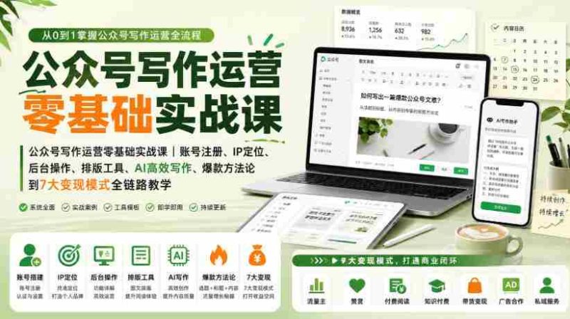 公众号写作运营零基础实战课|账号注册、IP定位、AI高效写作、爆款方法论到7大变现模式全链路教学-一起发