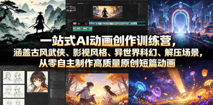 一站式AI动画创作训练营,涵盖古风武侠、影视风格、异世界科幻、解压场景,从零自主制作高质量原创短篇动画
