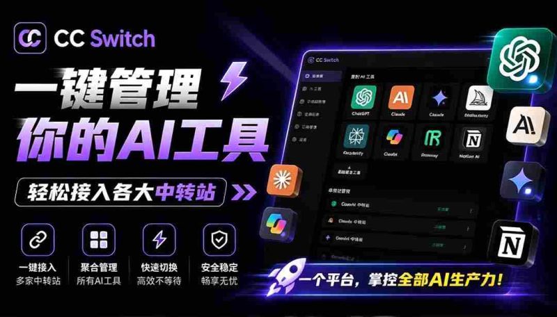 (19335期)一键给Chatgpt、Codex、Claude接入地第三方中转站,CC Switch统一管理你的 AI 编程工具工作流-一起发