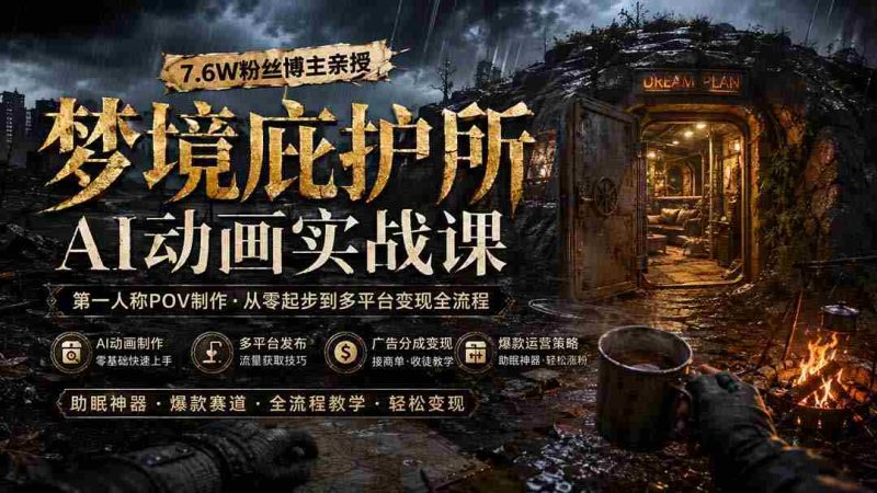 (19886期)梦境庇护所AI动画实战课:7.6W粉丝博主亲授第一人称POV制作,从零起步到多平台发布变现全流程-一起发