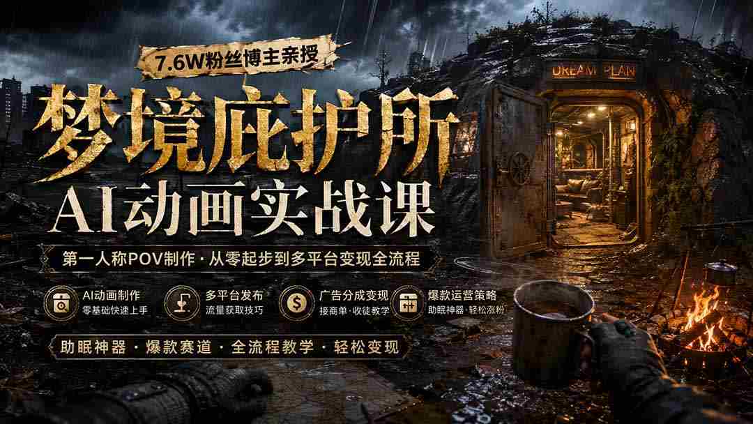 （19886期）梦境庇护所AI动画实战课：7.6W粉丝博主亲授第一人称POV制作，从零起步到多平台发布变现全流程-一起发