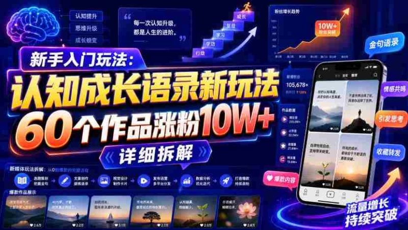 新手入门玩法：认知成长语录新玩法，60个作品涨粉10W+，详细拆解-一起发