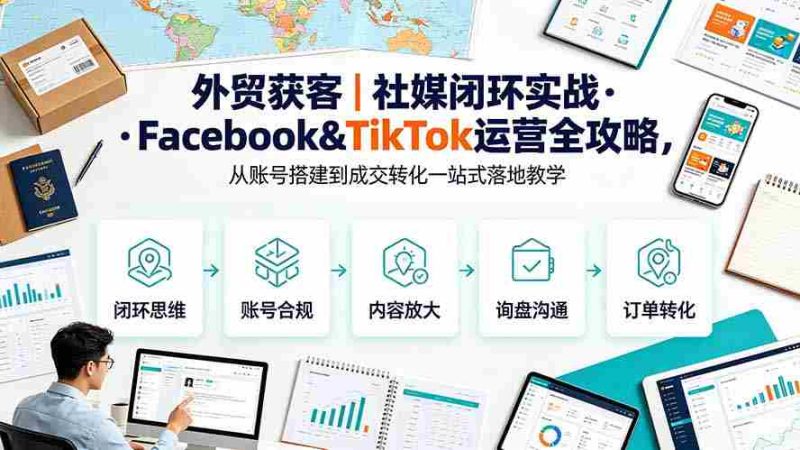 (19526期)外贸获客|社媒闭环实战·Facebook&TikTok运营全攻略,从账号搭建到成交转化一站式落地教学-一起发
