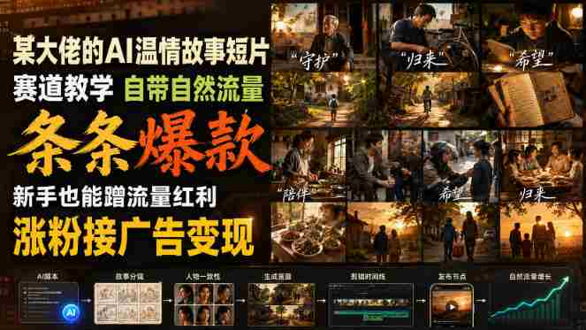 某大佬的AI温情故事短片赛道教学，自带自然流量，条条爆款，新手也能蹭流量红利，涨粉接广告变现-一起发