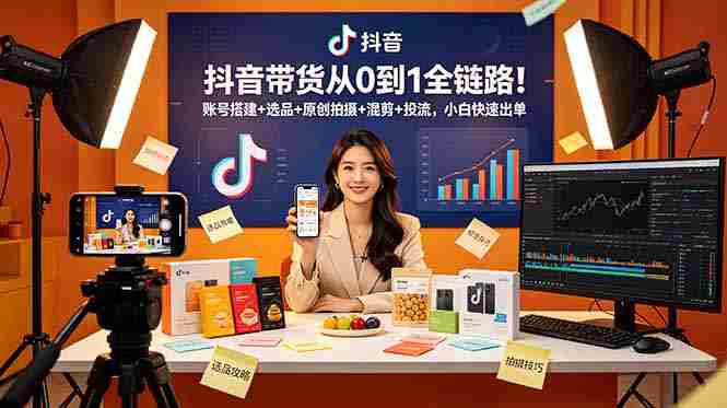 （18963期）抖音带货从0到1全链路！账号搭建+选品+原创拍摄+混剪+投流，小白快速出单-一起发