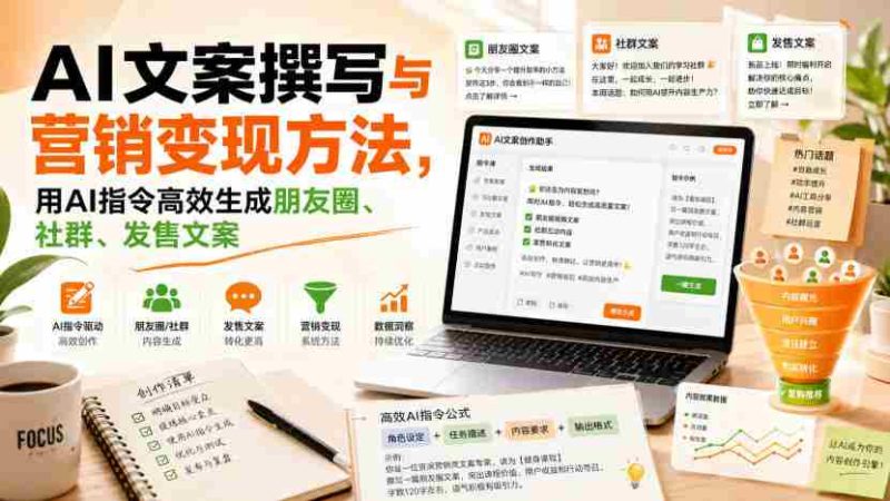 AI文案撰写与营销变现方法,用AI指令高效生成朋友圈、社群、发售文案-一起发