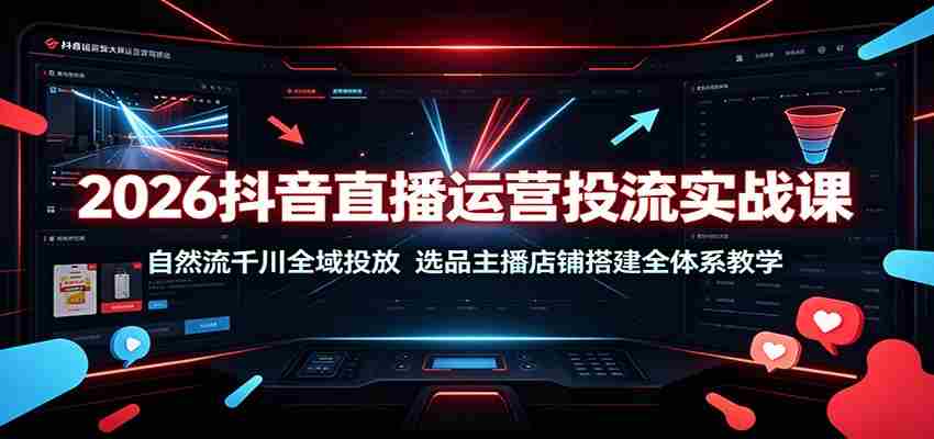 2026抖音直播运营投流实战课：自然流千川全域投放，选品主播店铺搭建全体系教学-一起发