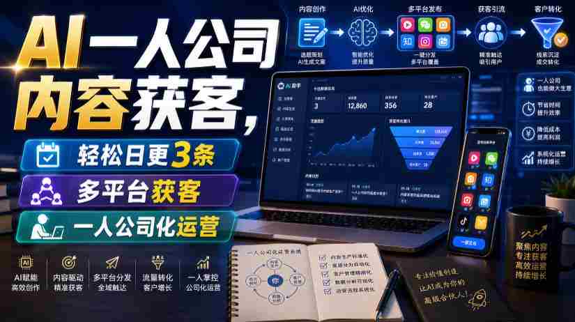 AI一人公司内容获客,轻松日更3条,多平台获客,一人公司化运营(更新)