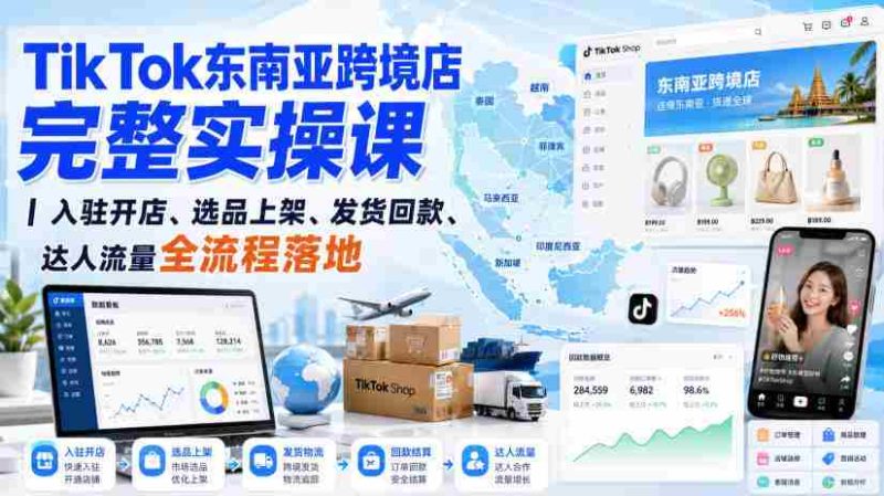 TikTok东南亚跨境店完整实操课|入驻开店、选品上架、发货回款、达人流量全流程落地-一起发