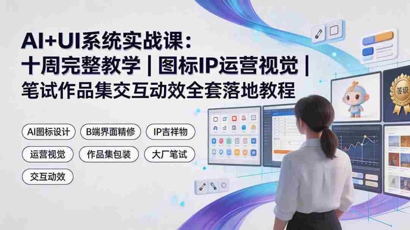 (19378期)AI+UI系统实战课:十周完整教学|图标IP运营视觉|笔试作品集交互动效全套落地教程-一起发