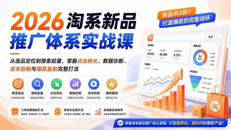 (19908期)2026淘系新品推广体系实战课:从选品定位到搜索起量,掌握点击转化、数据诊断、成本控制与爆款复制完整打法-一起发