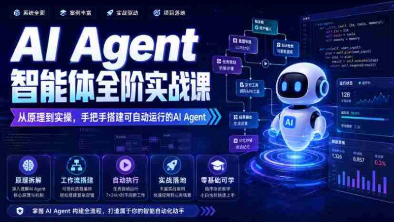 AI Agent智能体全阶实战课,从原理到实操,手把手搭建可自动运行的AI Agent-一起发