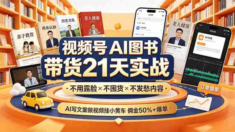 (19476期)视频号AI图书带货21天实战:不用露脸×不囤货×不发愁内容,AI写文案做视频挂小黄车,佣金50%+爆单-一起发