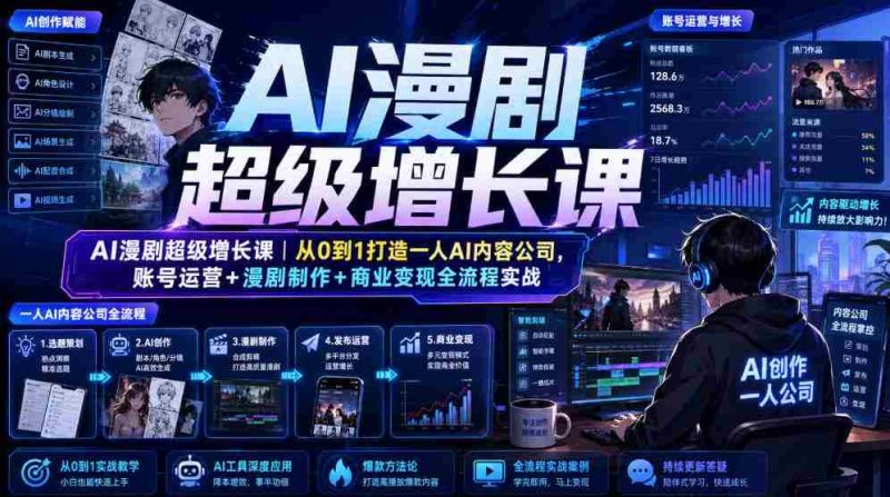 AI漫剧超级增长课|从0到1打造一人AI内容公司,账号运营+漫剧制作+商业变现全流程实战-一起发