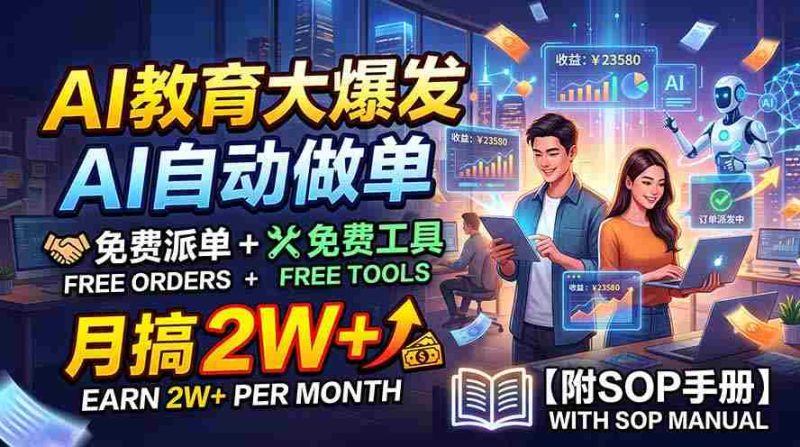 (19731期)AI教育大爆发,AI自动做单,免费派单+免费工具,月搞2W+【附SOP手册】-一起发