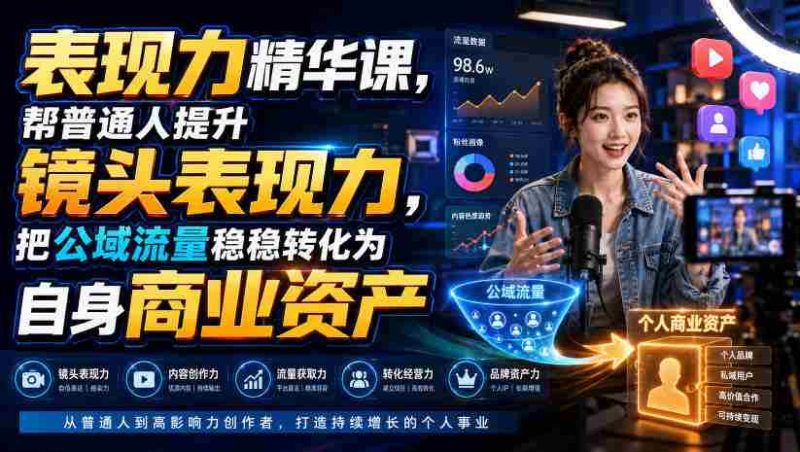 表现力精华课,帮普通人提升镜头表现力,把公域流量稳稳转化为自身商业资产-一起发