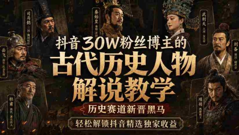 抖音30W粉丝博主的古代历史人物解说教学,历史赛道新晋黑马,轻松解锁抖音精选独家收益-一起发