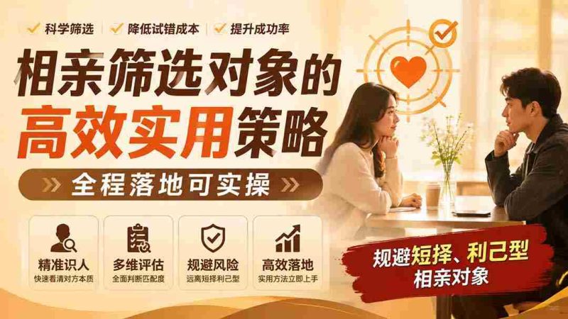 (19727期) 付费文章:相亲筛选对象的高效实用策略,全程落地可实操,规避短择、利己型相亲对象-一起发
