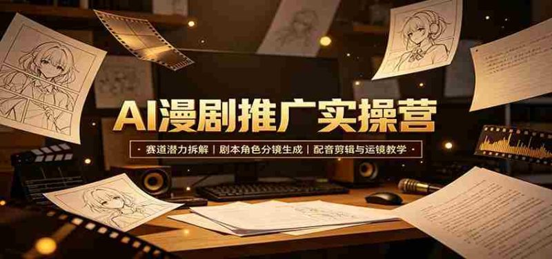 AI漫剧推广实操营：赛道潜力拆解，剧本角色分镜生成，配音剪辑与运镜教学-一起发