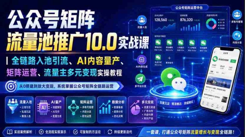 公众号矩阵流量池推广10.0实战课|全链路入池引流、AI内容量产、矩阵运营、流量主多元变现实操教程-一起发