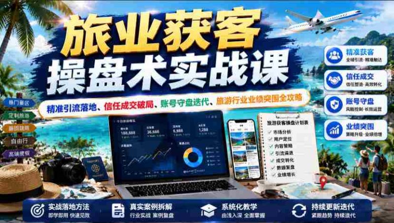 旅业获客操盘术实战课|精准引流落地、信任成交破局、账号守盘迭代、旅游行业业绩突围全攻略-一起发